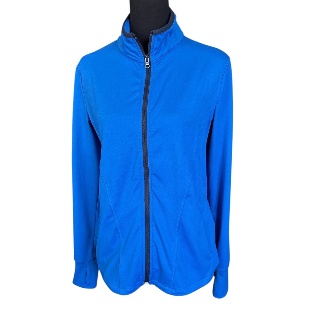 T By Talbots Cobalt Blue Full Zip Jacket w/Thumbholes, UPF 50+, Small, Athletic